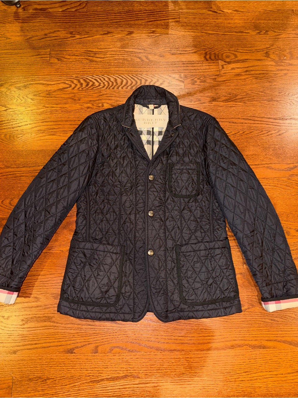 Burberry Black Quilted Utility Jacket with Check Lining Size M